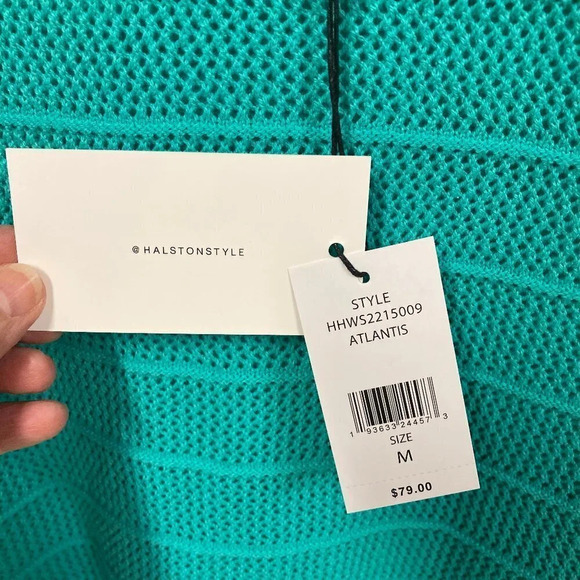 H by Halston Turquoise Pullover Knit Short Sleeve Boat Neck Sweater, Size M, NEW - Picture 3 of 12